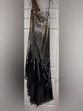 Black & Gold Sequin Dress with Radiant Stripes